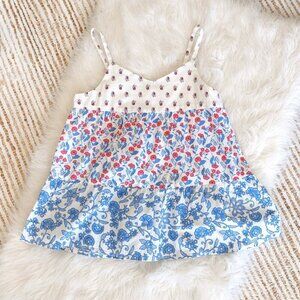 NWT Gap Kids Top Sz L 10 Red White Blue 100% Cotton Tiered Sleeveless Floral
